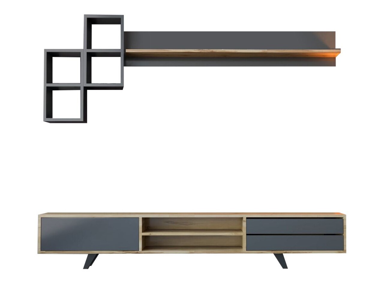 Comoda TV, Hanah Home, Rb-046, 180x45x40 cm, Antracit / Stejar - imagine 3