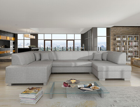 Coltar extensibil dreapta 6 locuri ELTAP, Hv44, Havana, 322x204x72 cm, lemn/poliester, gri deschis