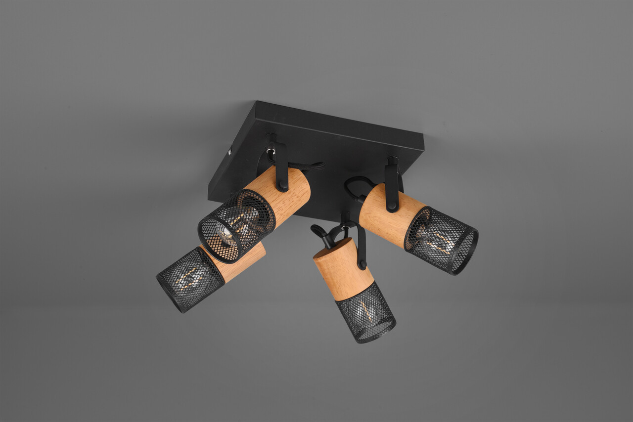 Plafoniera Tosh, TRIO, 22x22x19.5 cm, 40W, 4x E14, metal, negru mat/natur