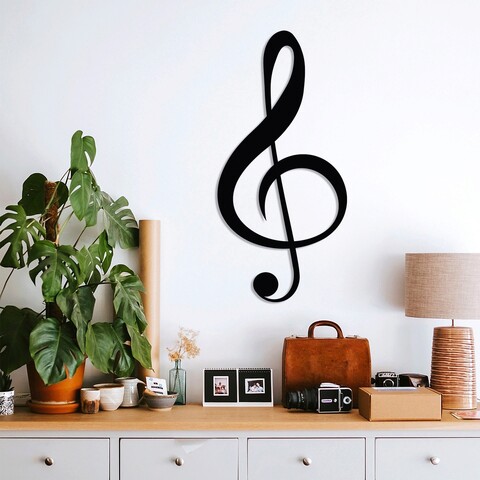 Decoratiune de perete, Treble Clef, Metal, Dimensiune: 28 x 59 cm, Negru