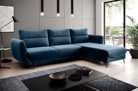 Coltar extensibil dreapta 3 locuri ELTAP, RT-40LU, Silva, 276x201x100 cm, lemn/poliester, albastru inchis
