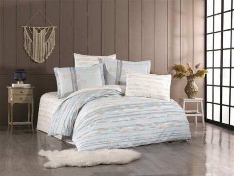 Lenjerie de pat dubla, 4 piese, 200x220 cm, 100% bumbac poplin, hobby, blossom, turcoaz