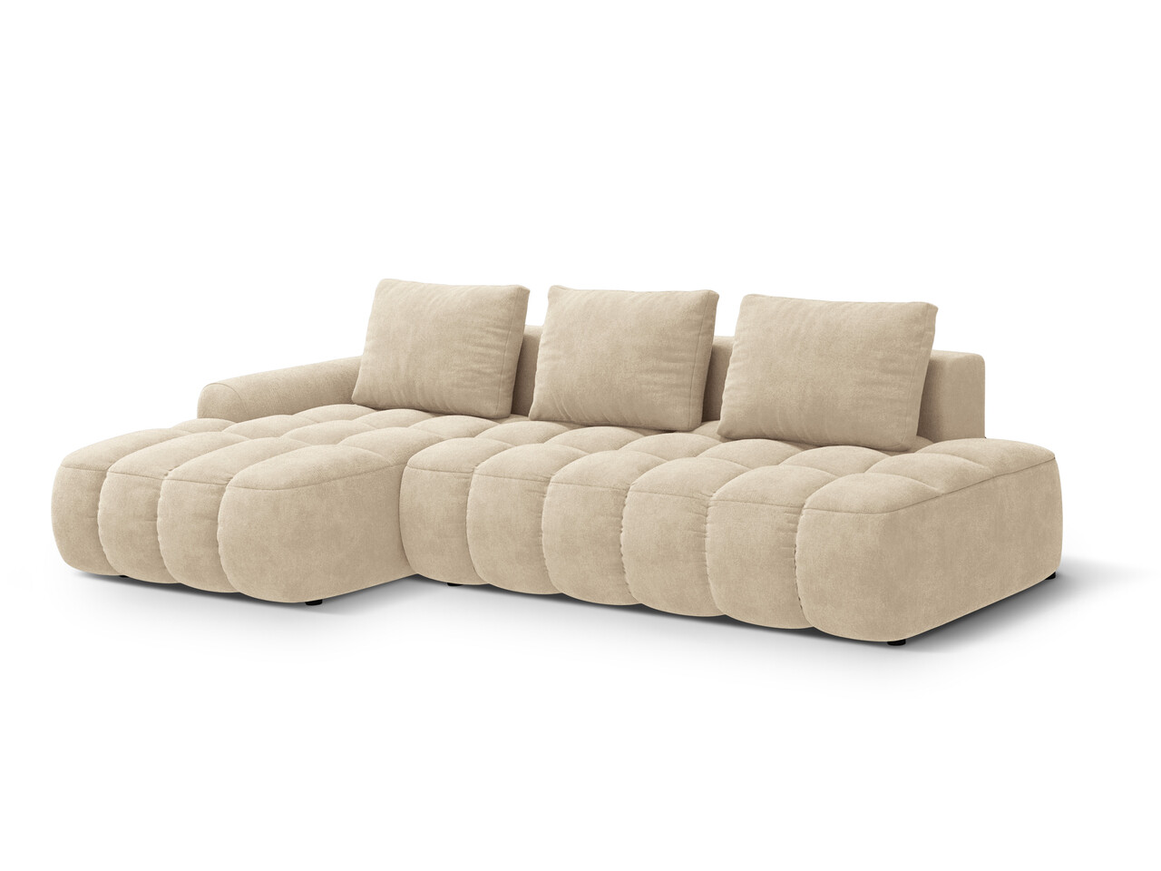 Coltar extensibil stanga 3 locuri, Linz, Cosmopolitan Design, 275x142x84 cm, cotiera dreapta, catifea, bej deschis - 1 | YEO
