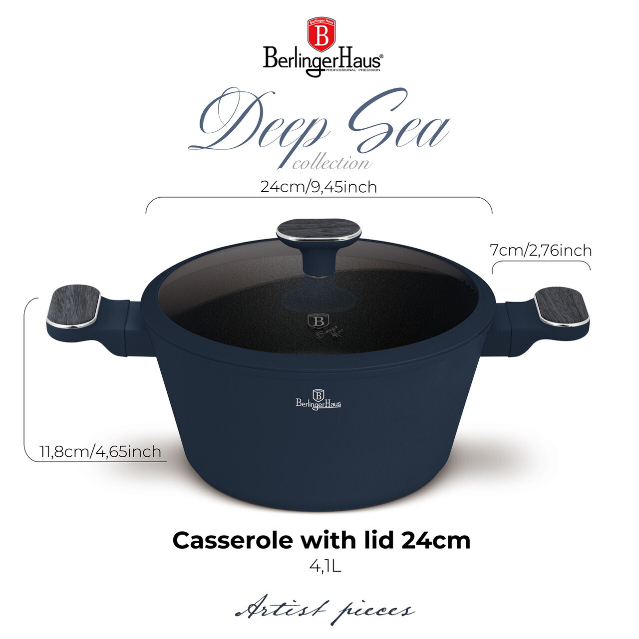 Oala cu capac Berlinger Haus, Deep Sea, 24 cm, 4.3 L, aluminiu forjat, albastru mat/gri - imagine 10
