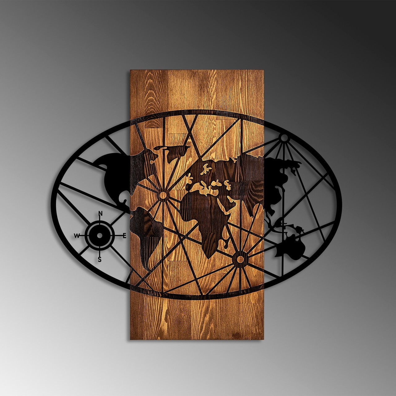 Decoratiune de perete, World Map 4-M, Dimensiuni: 57 x 62 cm, Nuc / Negru - view 4