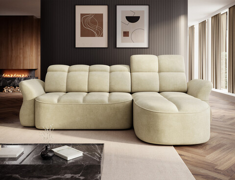 Coltar extensibil dreapta 3 locuri ELTAP, Beneth, 301x185x115 cm, lemn/poliester, bej deschis