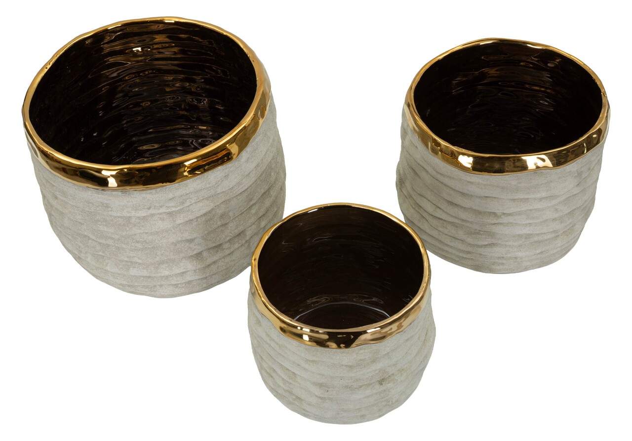 Set 3 ghivece, Mauro Ferretti, Lima Tall, 23x23x17.5 cm, ceramica, gri/auriu - imagine 6