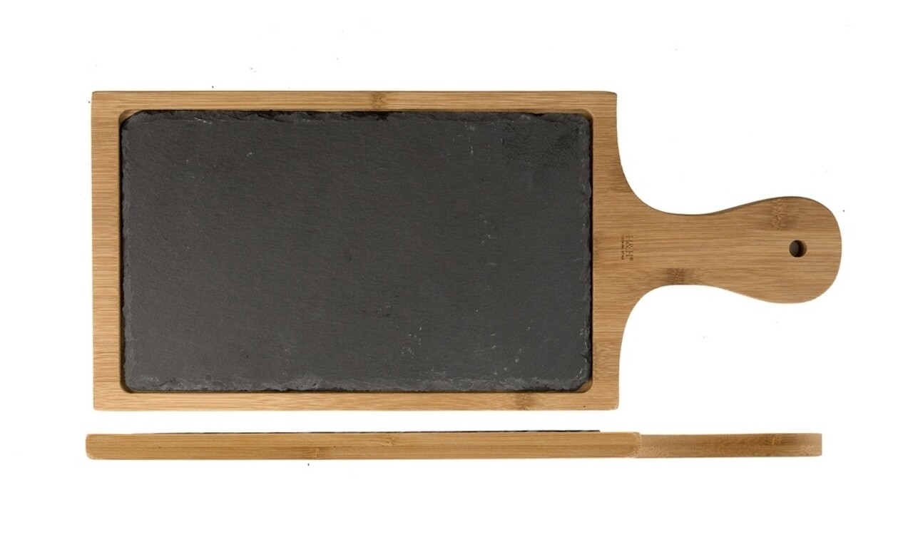 Platou Servire Slate & Bamboo, H&H, 17 X 40 Cm, Bambus/ardezie