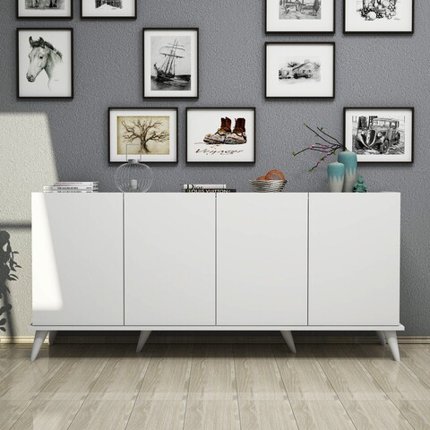 Consola, Mezza, Elegante 1602, 180 x 80.8 x 45 cm, pal melaminat, alb Comode
