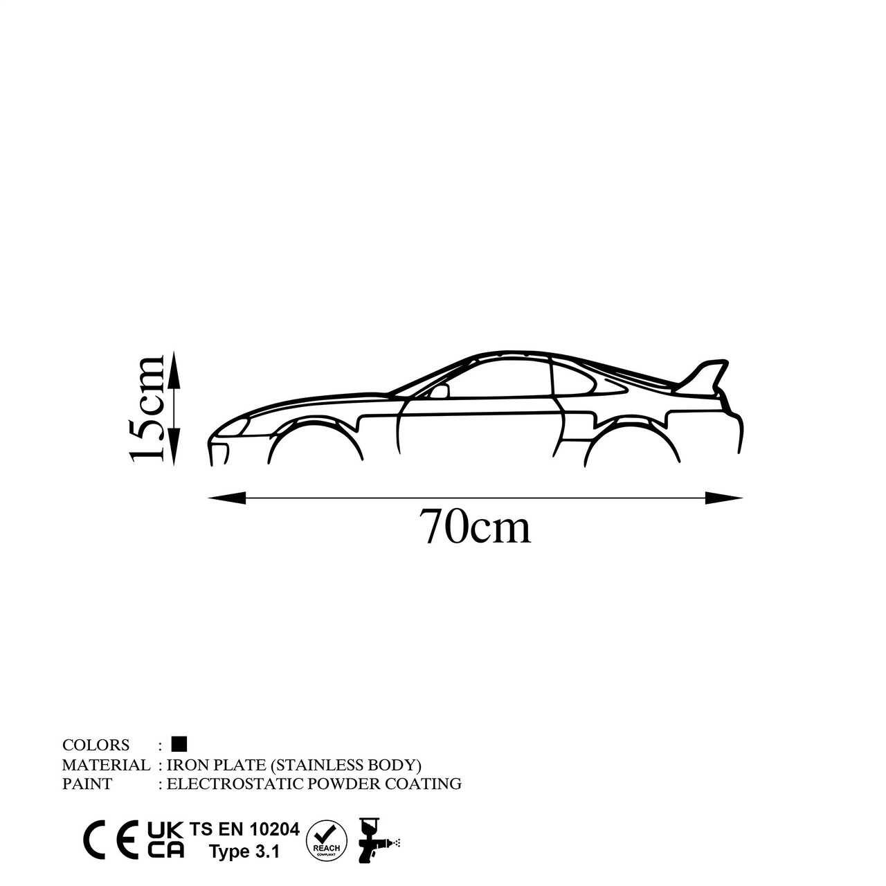 Decoratiune de perete, Toyota Supra Silhouette, Metal, 70 x 15 cm, Negru