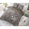 Lenjerie de pat dubla Mr and Mrs 3 Taupe, Dreamhouse, 3 piese, 200x220 cm, bumbac, multicolora
