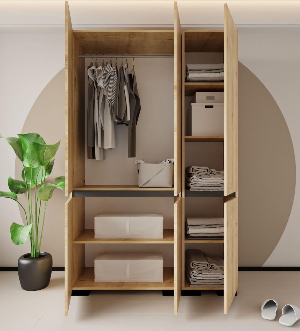Dulap pentru haine, Hanah Home, Floransa 135, 135x210x52 cm, PAL MELAMINAT, Stejar safir / Antracit — imaginea 3