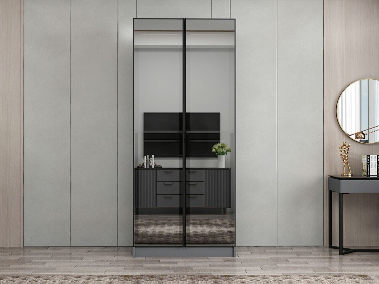 Dulap pentru haine, Hanah Home, Nisa, 90x210x52 cm, Antracit