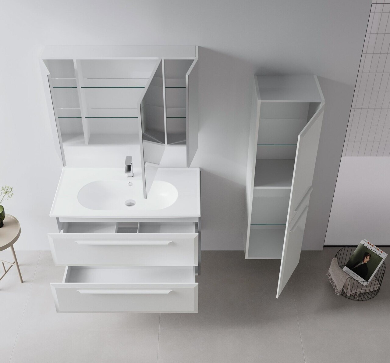 Set Dulap de Baie cu Chiuvetă și Oglindă (2 Piese), Hanah Home, Nuvola 100 v2, Casmir — imaginea 3