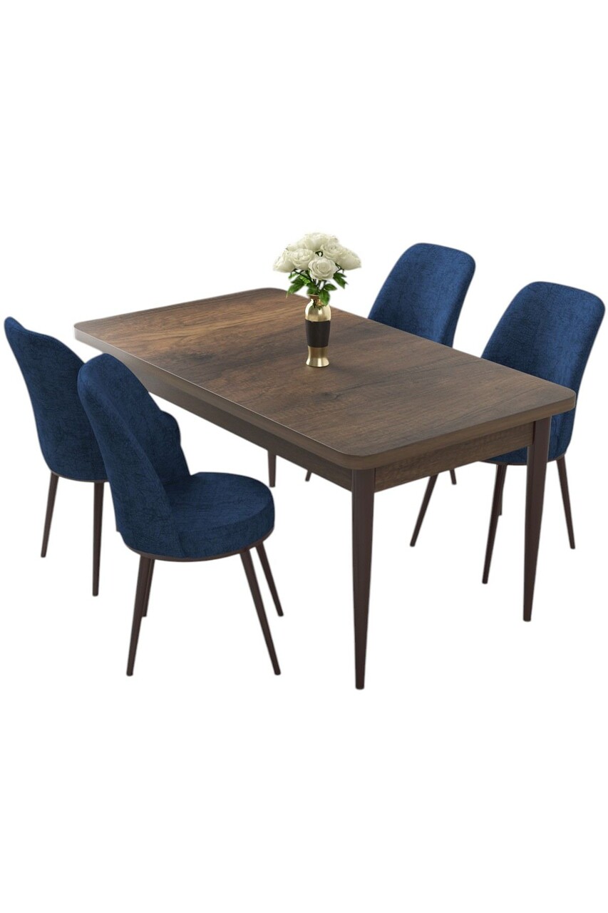 Set masă și scaune (5 bucăți), Hanah Home, Nil, Baroc / Albastru marin - view 2