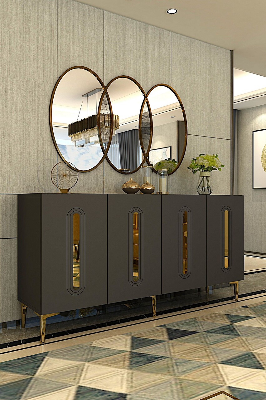 Consola, Hanah Home, Rany 150, 150x75x32 cm, Antracit / Aur - view 2