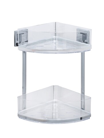 Polita de colt pentru baie,  Wenko, Quadro Vacuum-Loc®, 28 x 32.5 x 19.5 cm, inox/plastic