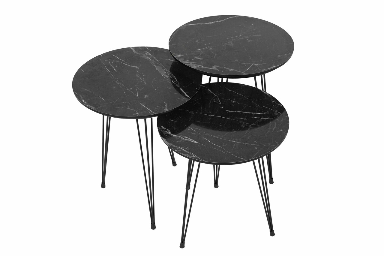 Set 3 masute Siyah Mermer, Plass Design, 38x55 cm, MDF, gri/negru - 1 | YEO