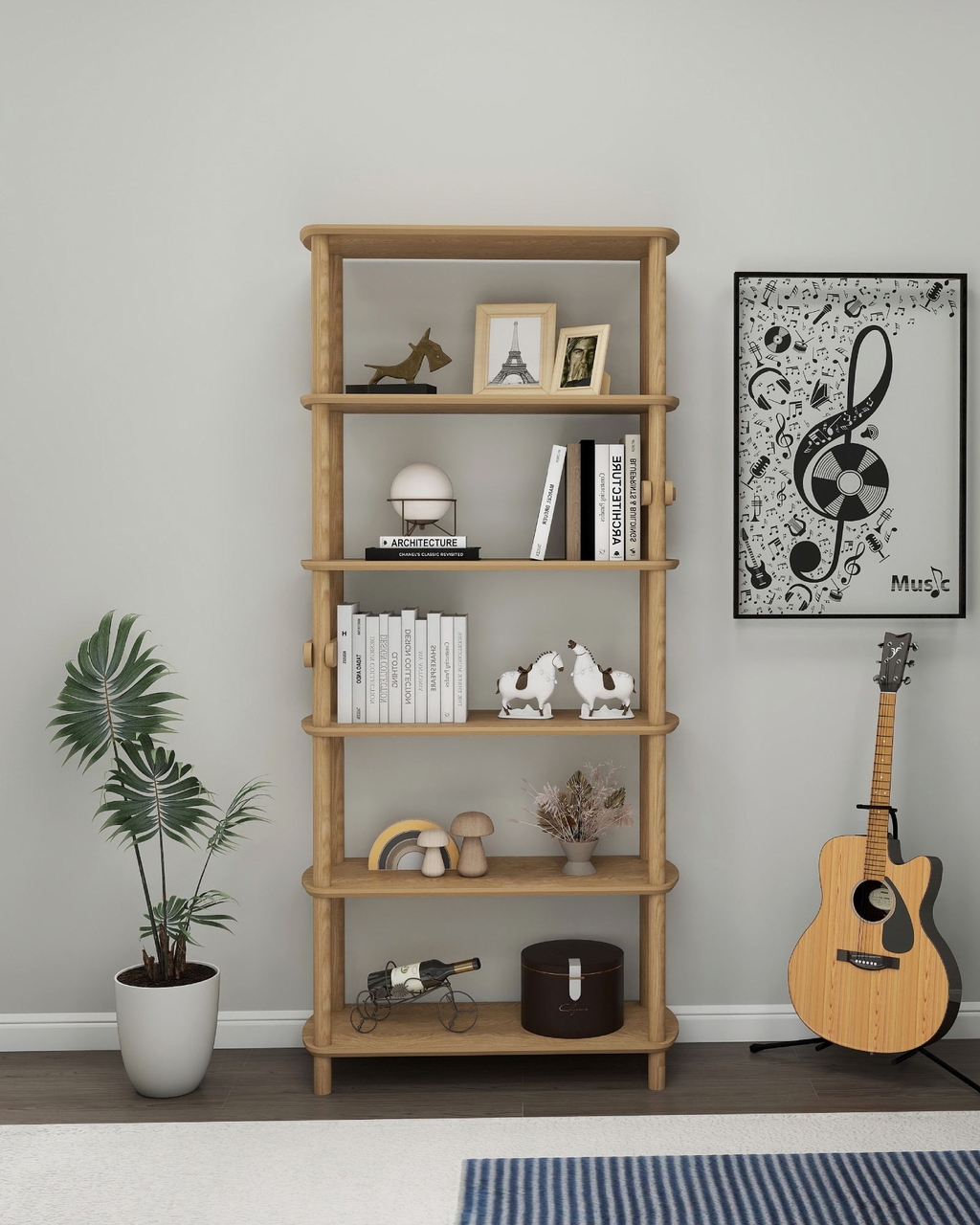 Corp biblioteca, Hanah Home, Rosa 6, 80x174x30 cm, Stejar - view 4
