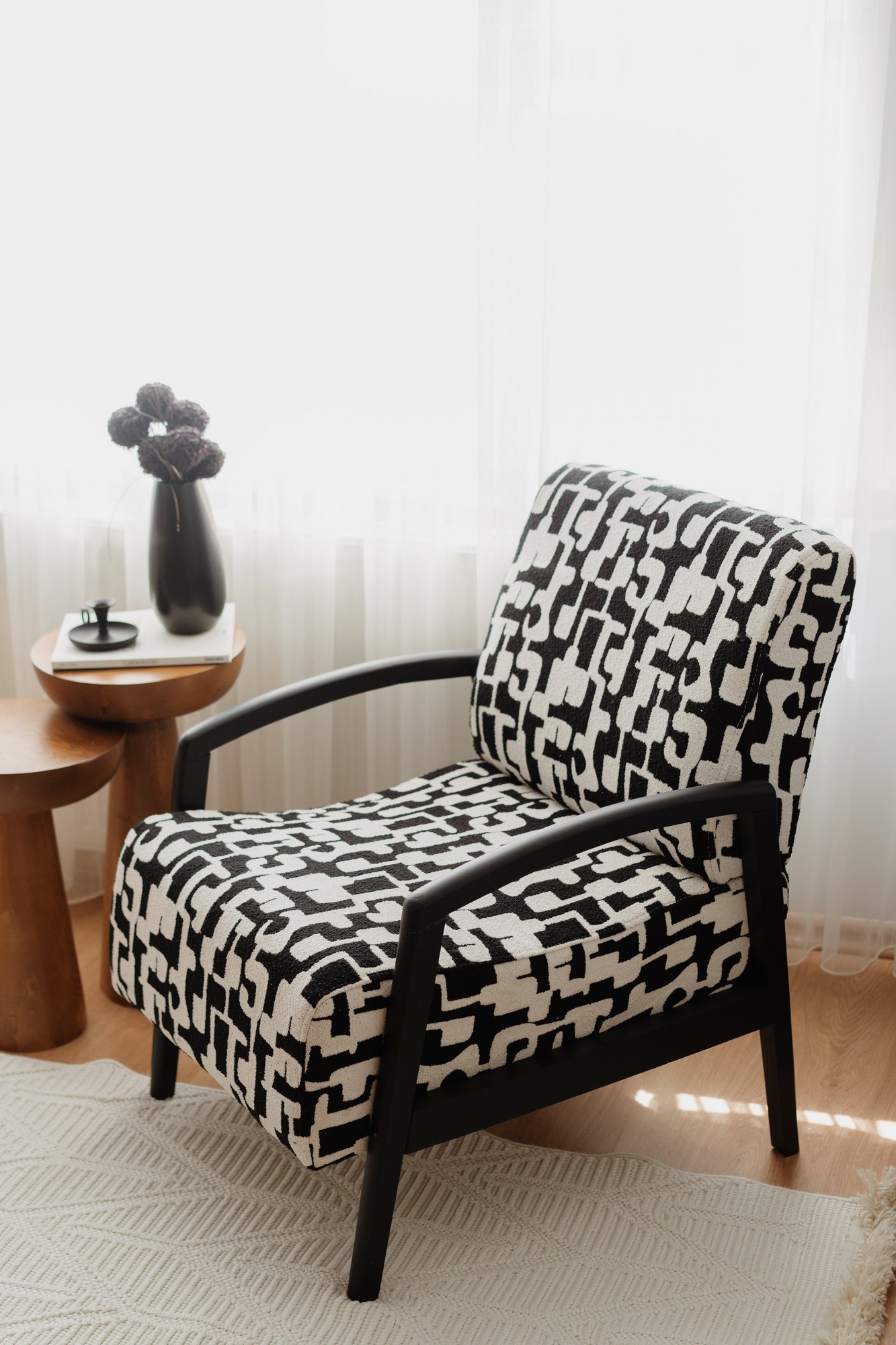 Fotoliu, Atelier del Sofa, 383EVN1257, Lemn, Alb/Negru