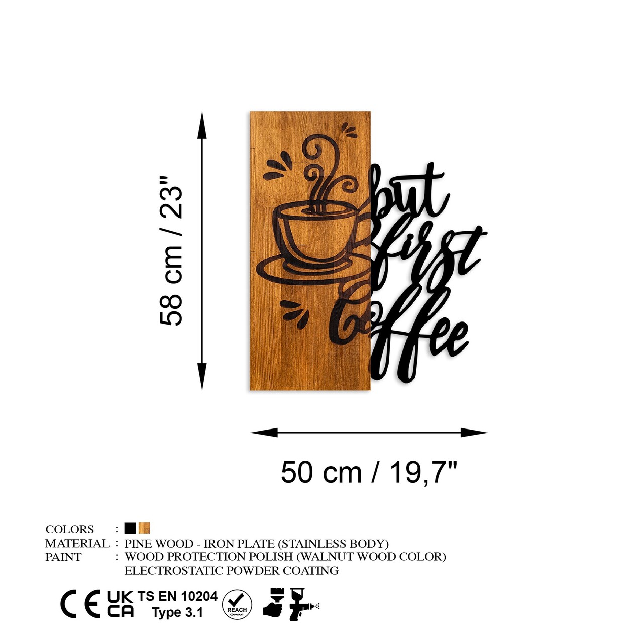 Decoratiune de perete, Coffee First, Lățime: 50 cm Înălțime: 58 cm Adâncime: 3 cm, Nuc / Negru - view 7