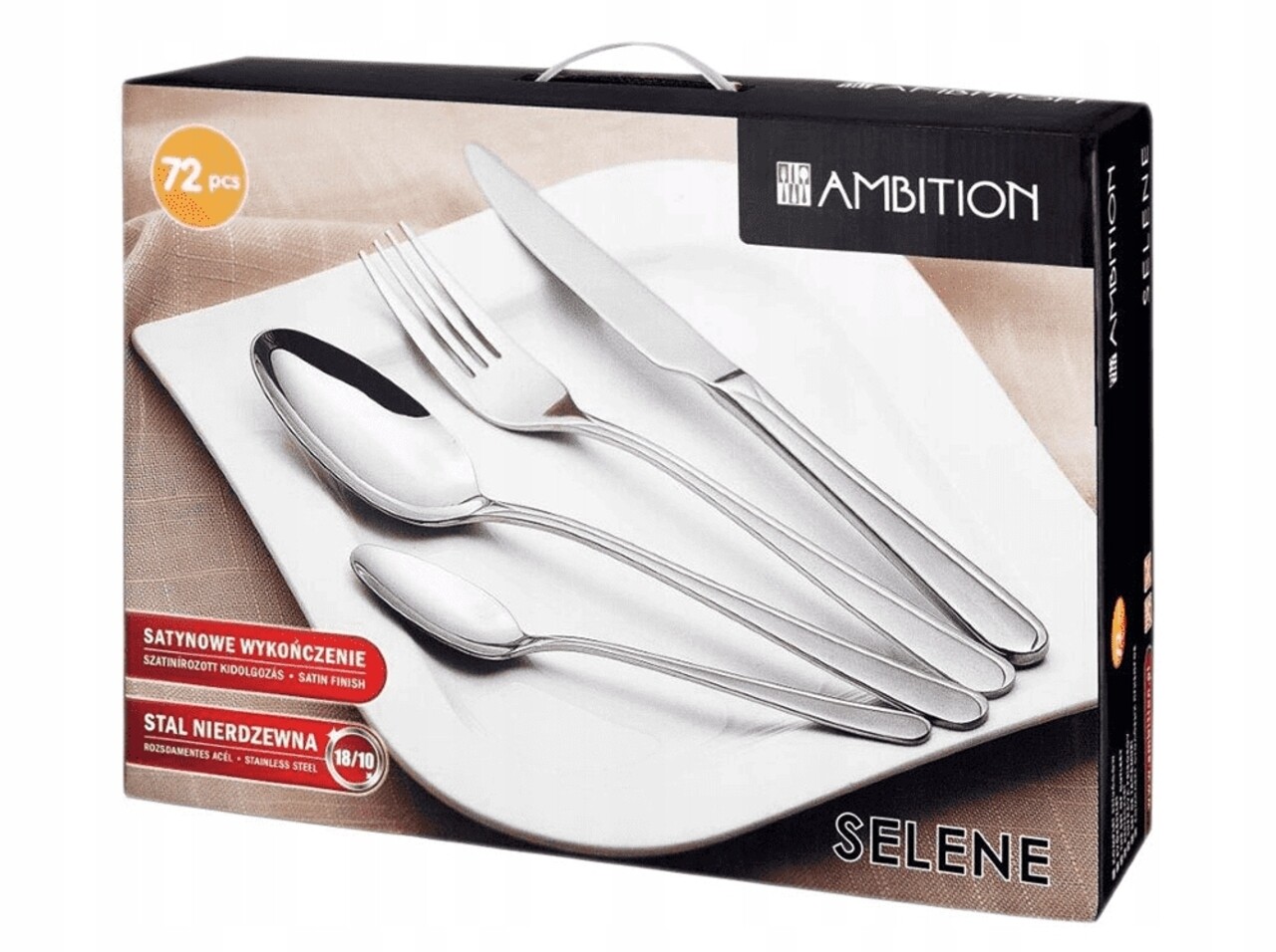 Set Tacamuri 72 Piese + Valiza Selene, Ambition, Pentru 12 Persoane, Inox, Argintiu