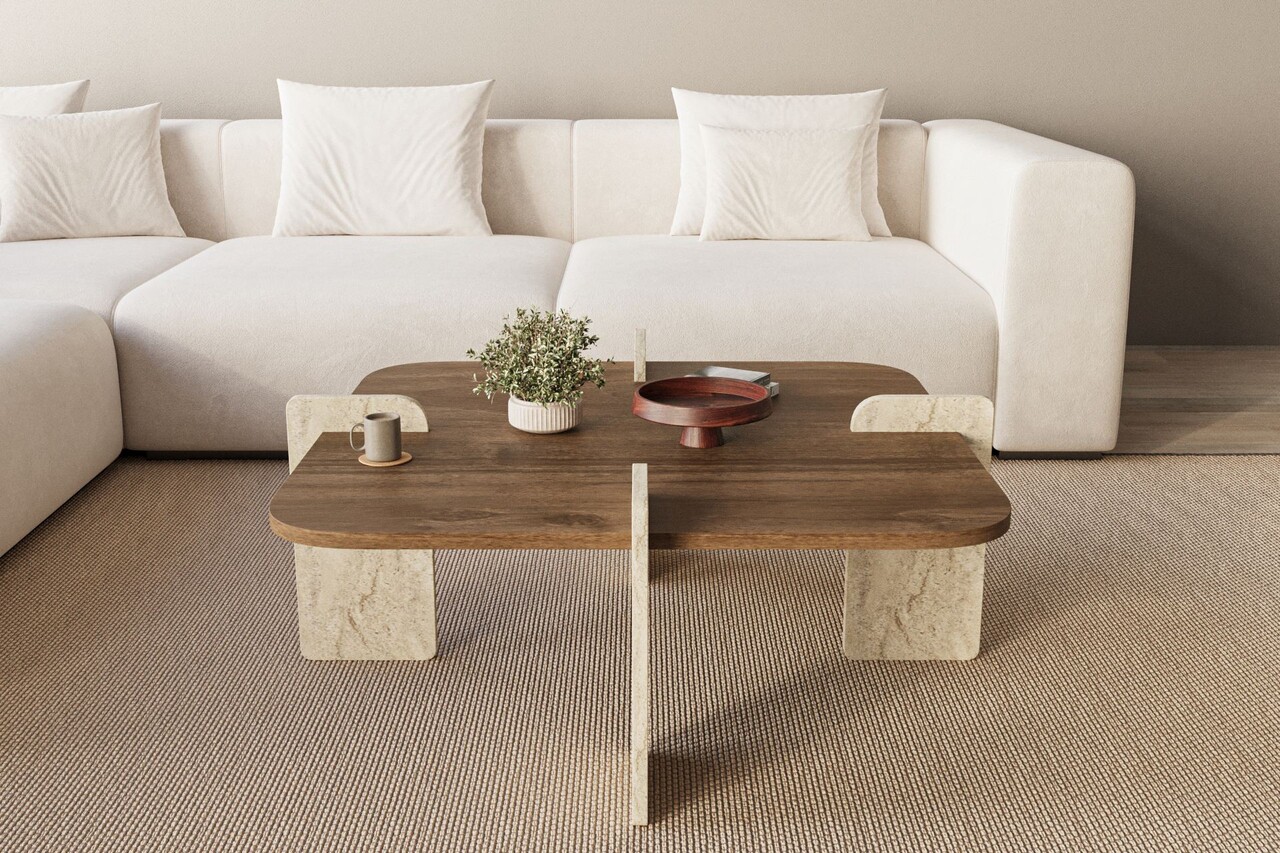 Masuta de cafea, Hanah Home, Poalla, 90x35x90 cm, PAL, Travertin / Nuc - view 2