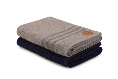 Set prosoape de baie 2 piese, Beverly Hills Polo Club, 411, Bumbac, Gri / Albastru închis