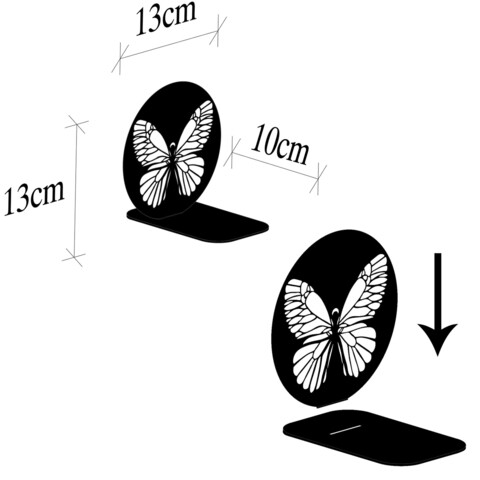 Suport lumanare, Butterfly, Metal, Grosime: 1 mm, Negru