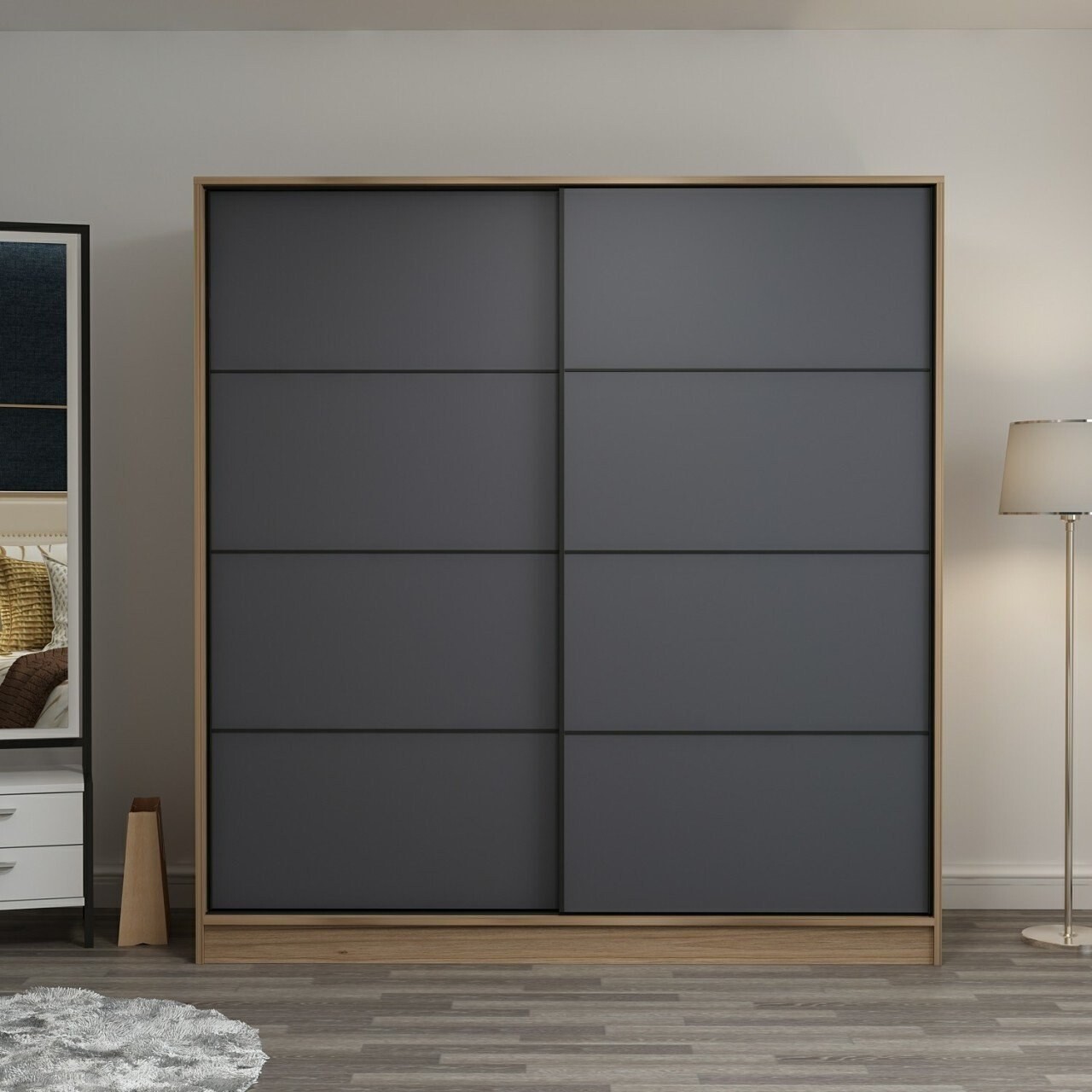 Dulap pentru haine, Minerva, Kale, 180x190x52 cm, PAL, Dore / Antracit - 1 | YEO