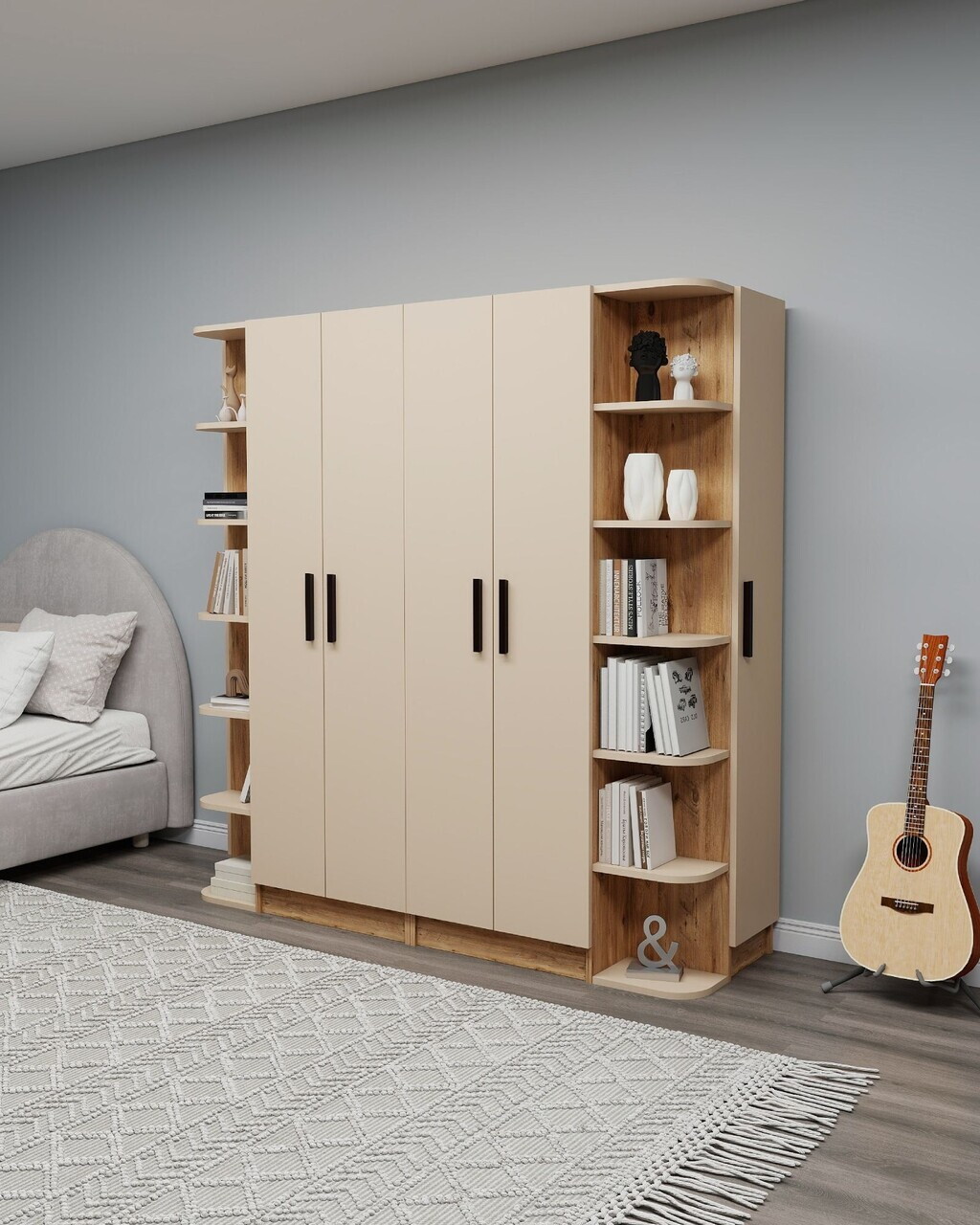 Dulap pentru haine, Hanah Home, Linda Luses, 180x181.8x50 cm, PAL, Pin Atlantic / Bej — imaginea 5