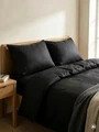 Lenjerie de pat King Size, Calma, Homla, 200x220 cm, 3 piese, bumbac/bambus, negru