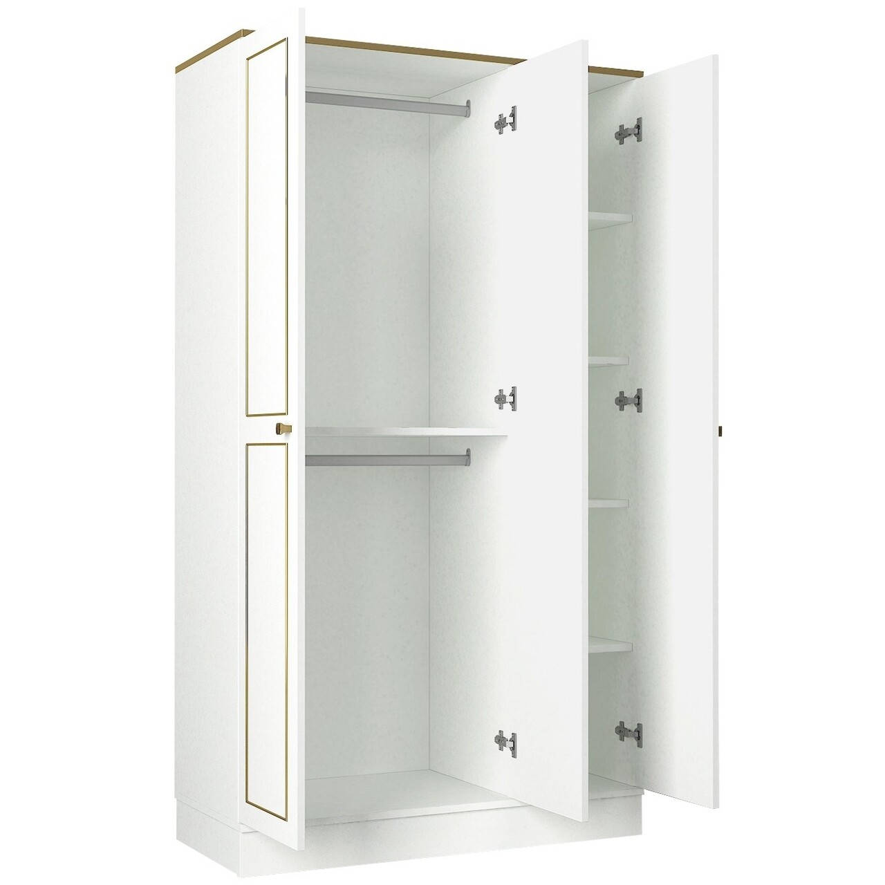 Dulap Pentru Haine Ravenna 3 Kapili White, Talon, 105 X 47.2 X 194 Cm, Alb/auriu