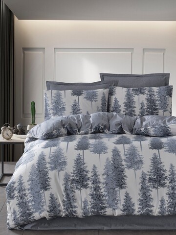Lenjerie de pat dubla, Forrest - Blue, EnLora Home, 65% bumbac/35% poliester
