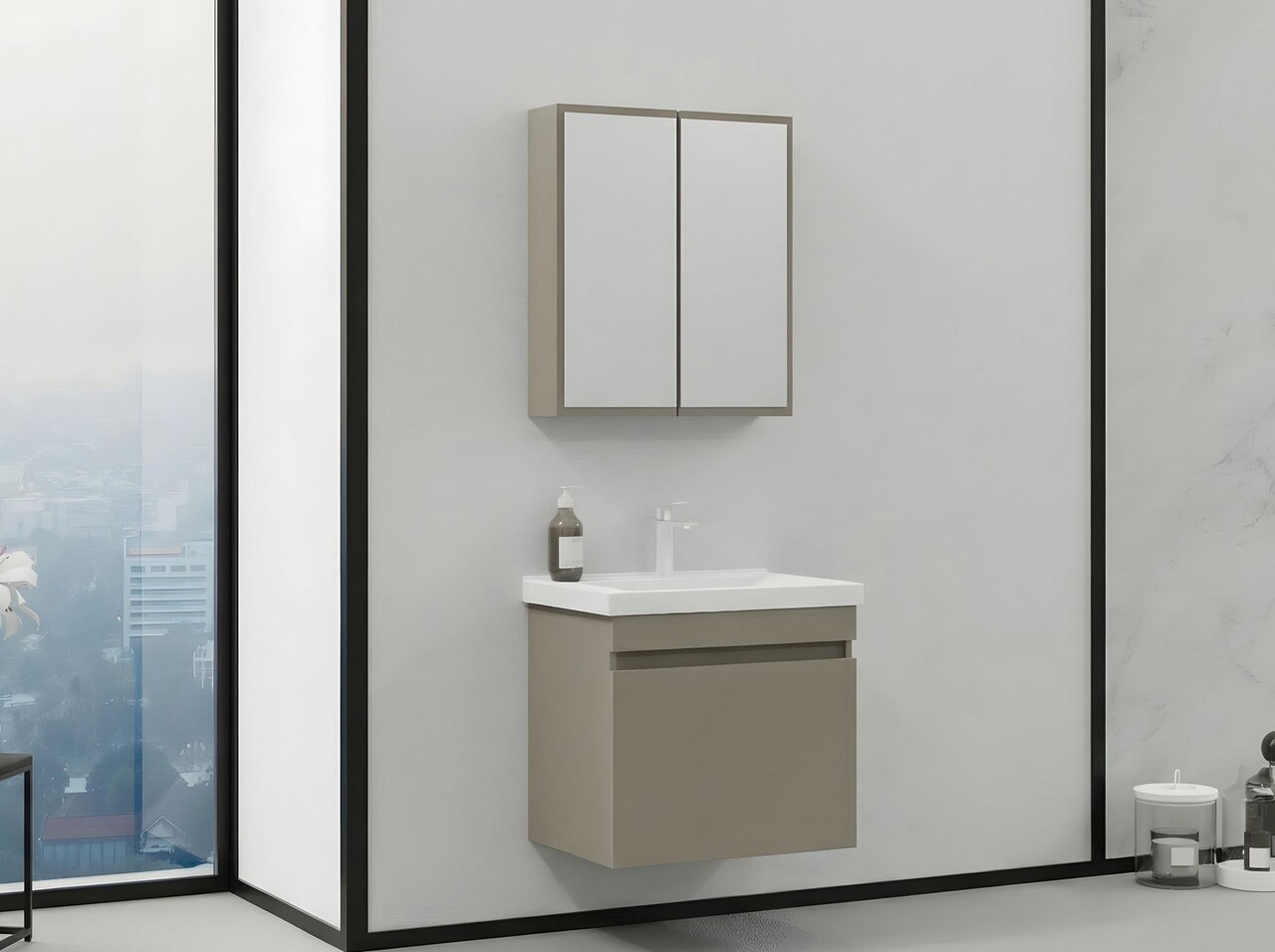 Set mobilier de baie (2 piese), Hanah Home, Bellezza 65, Latte - view 3