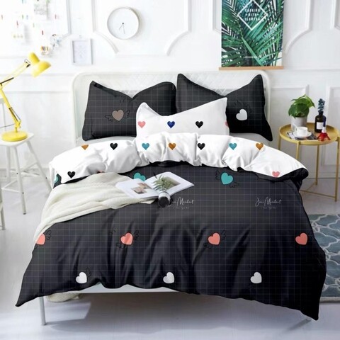 Lenjerie de pat dubla, king size, 4 piese, bs030, policoton, multicolor