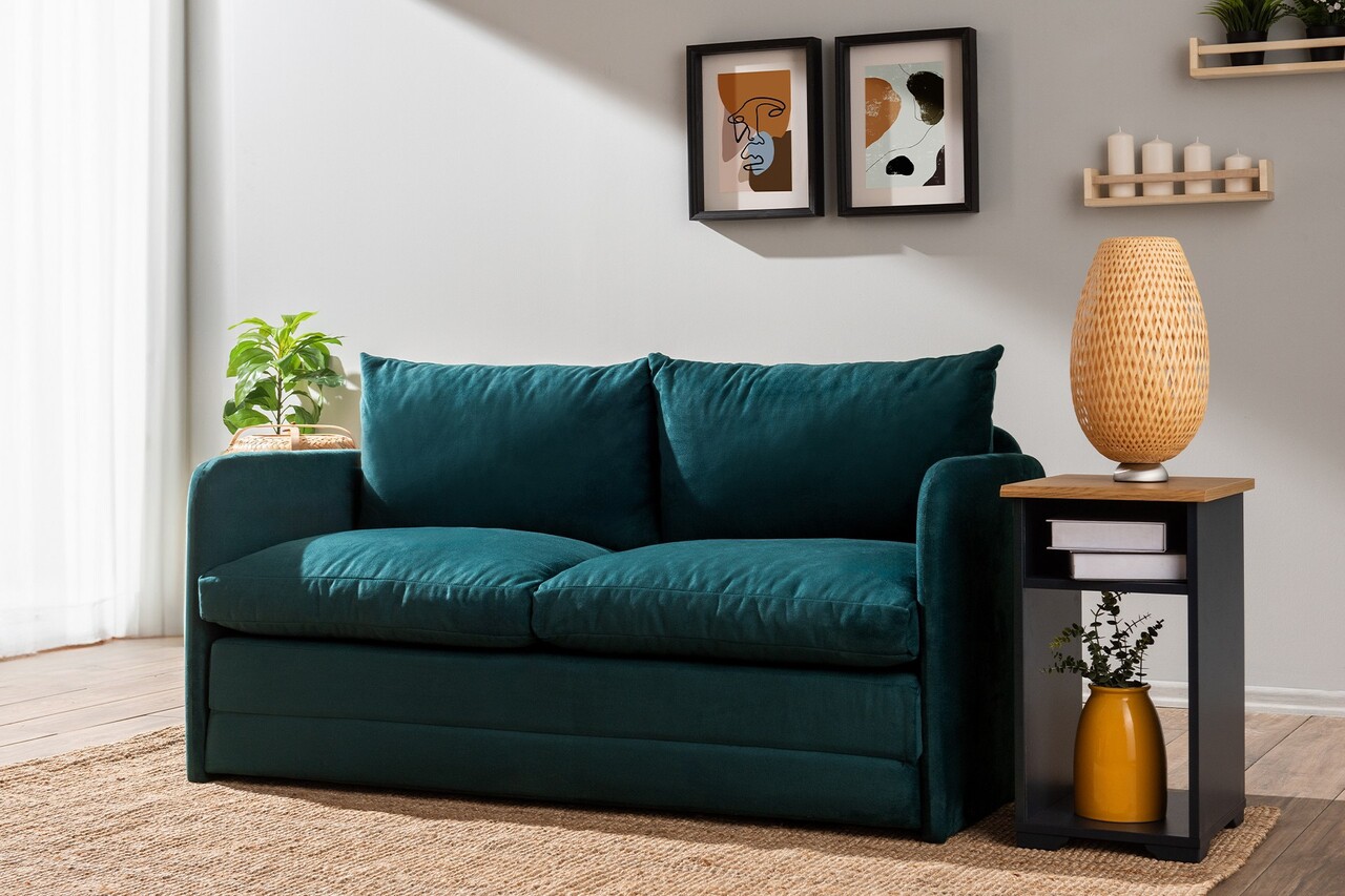 Canapea extensibilă cu 2 locuri, Futon, 859FTN2885, Metal , Verde petrol - 1 | YEO