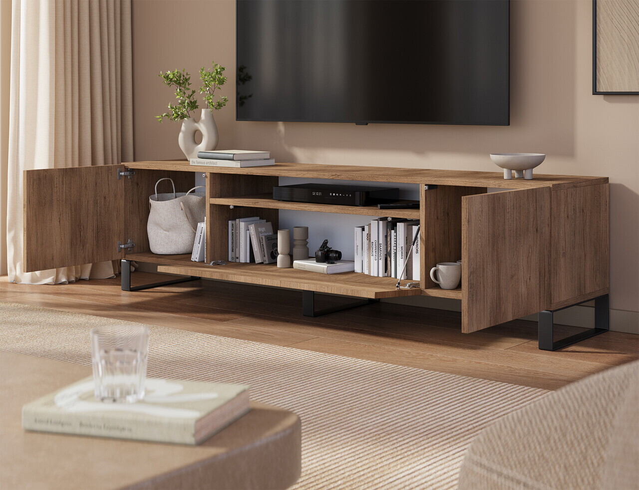 Comoda TV ADRK, Femur, 200x41x53 cm, PAL laminat, artisan — imaginea 3