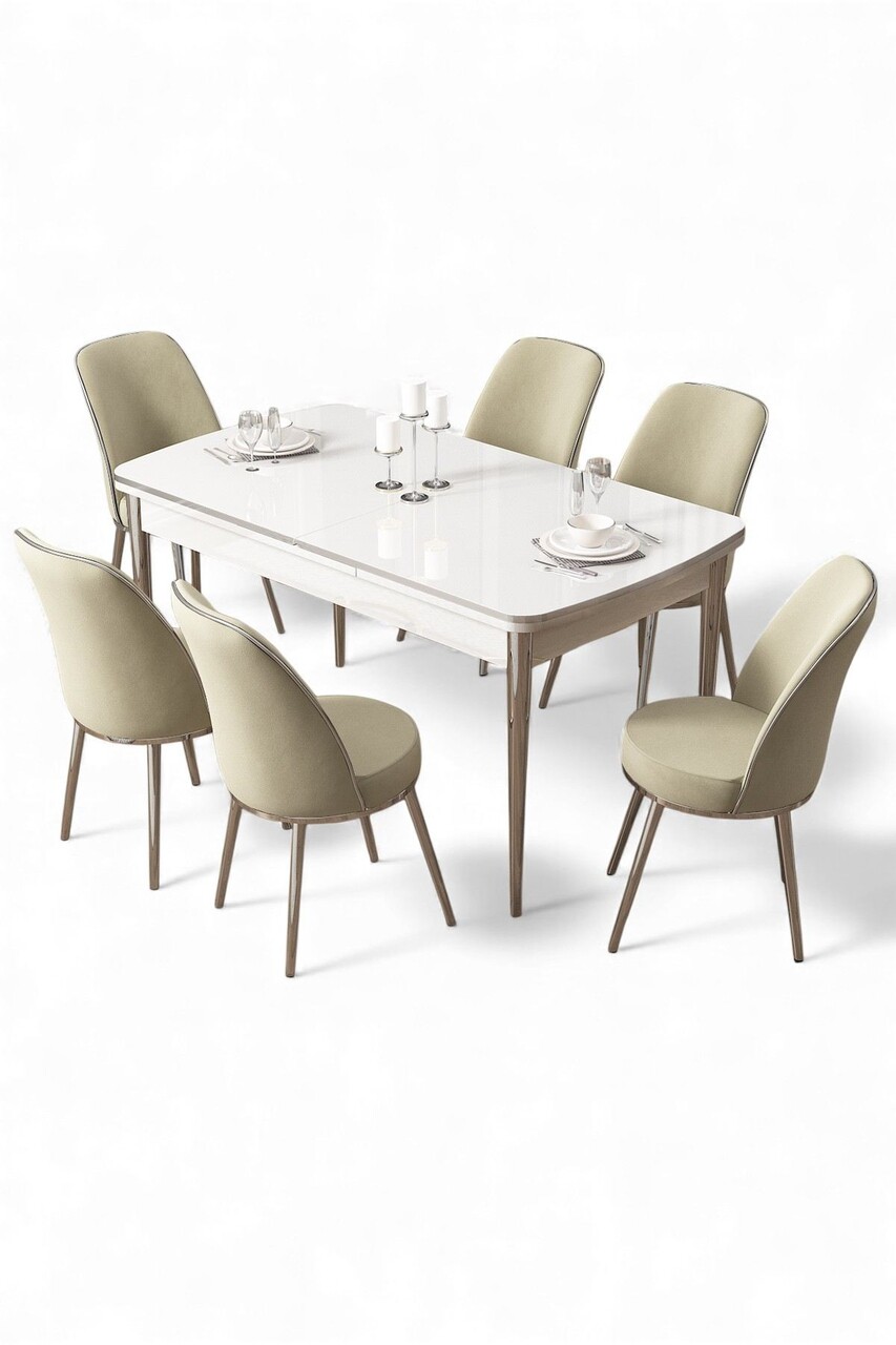 Set masa extensibila si scaune, Hanah Home, Nira, Alb / Crom / Crem - view 2