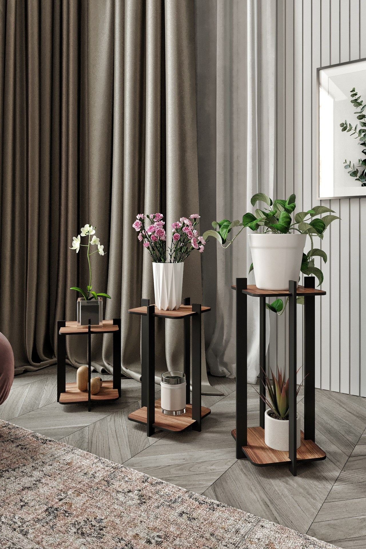 Stand din lemn pentru plante, Poter, Flower Desk Square, Maro