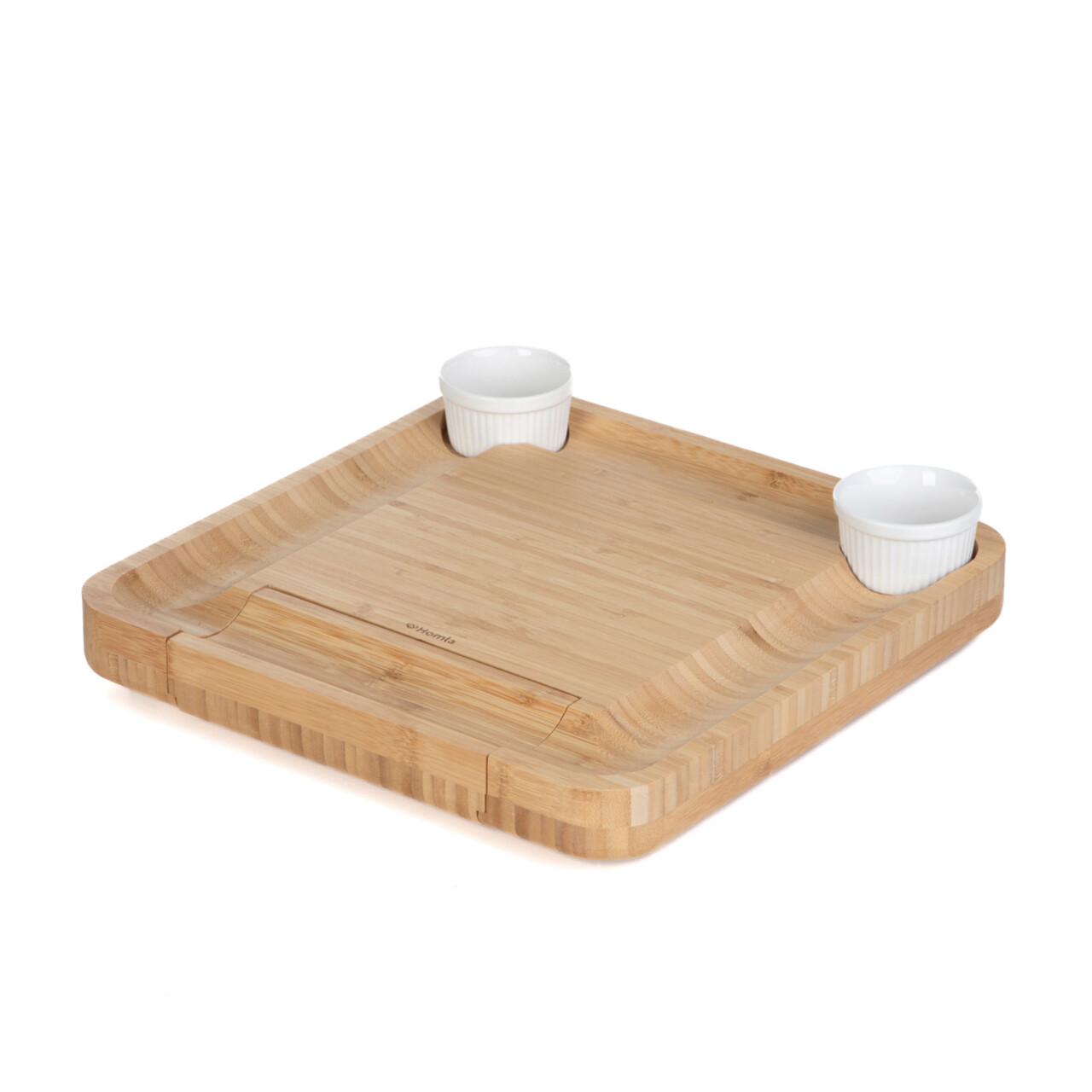 Platou pentru servire cu boluri si cutite Rumi, Homla, 33x33 cm, lemn/inox, bej/alb - 2 | YEO
