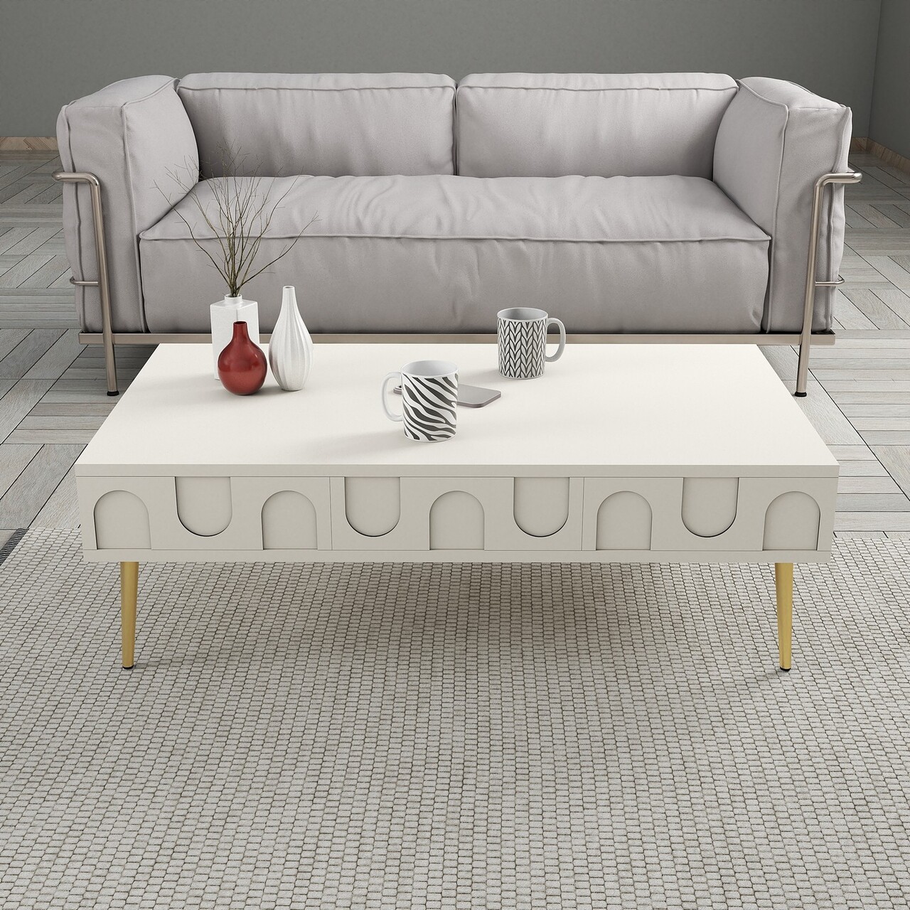 Set mobilier living, Hanah Home, Lyon 3, Crem / Aur - imagine 3