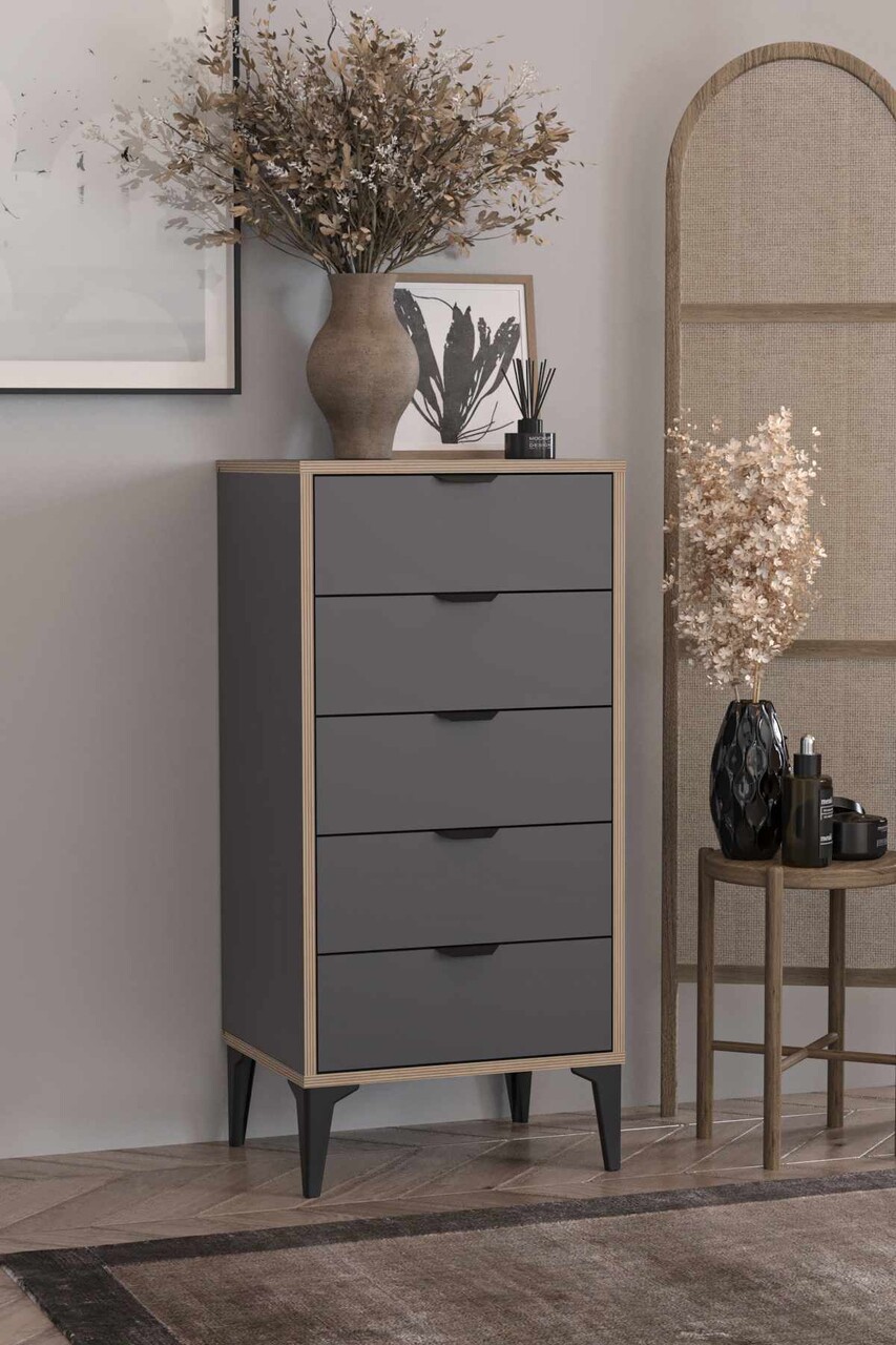 Dulap, Hanah Home, Arden, 50x105x40 cm, Antracit - imagine 2