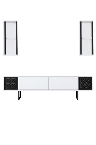 Comoda TV, Bexley, Black Line, 180x30x48 cm, PAL, Alb/Negru