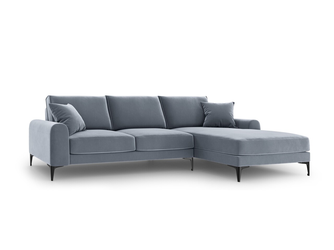 Coltar dreapta, Madara, Mazzini Sofas, 5 locuri, black legs, 254x182x90 cm, catifea, albastru deschis