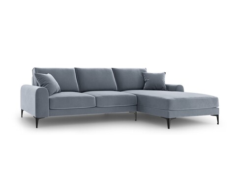 Coltar dreapta, Madara, Mazzini Sofas, 5 locuri, black legs, 254x182x90 cm, catifea, albastru deschis