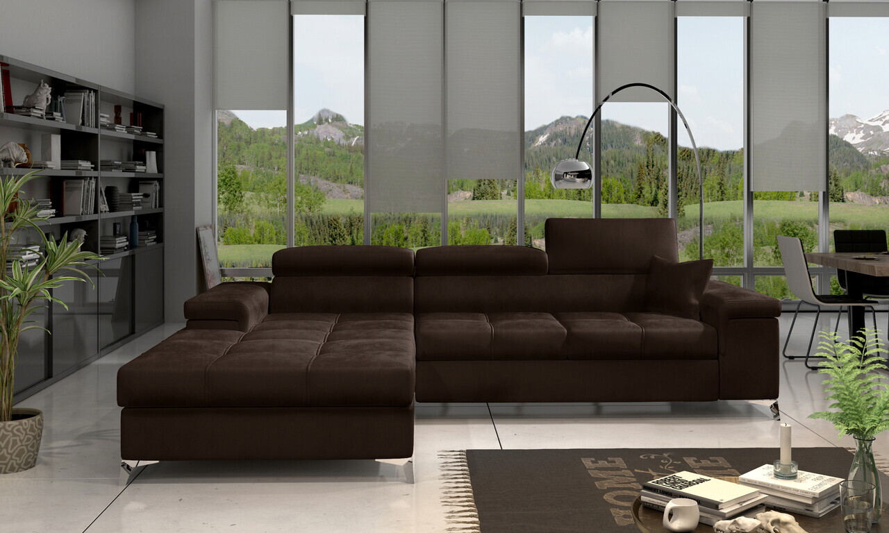 Coltar extensibil stanga 4 locuri ELTAP, Ric-42, Ricardo, 281x205x88 cm, lemn/poliester, maro inchis - view 2