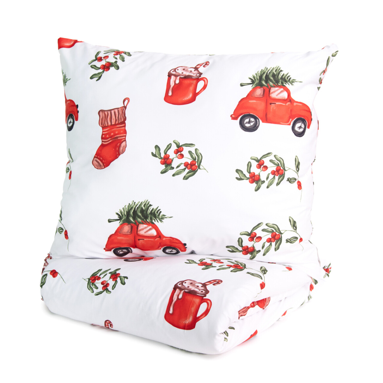 Lenjerie de pat dubla Idyllic, Homla, 3 piese, 160x200 cm, microfibra din poliester, alb/rosu - 1 | YEO