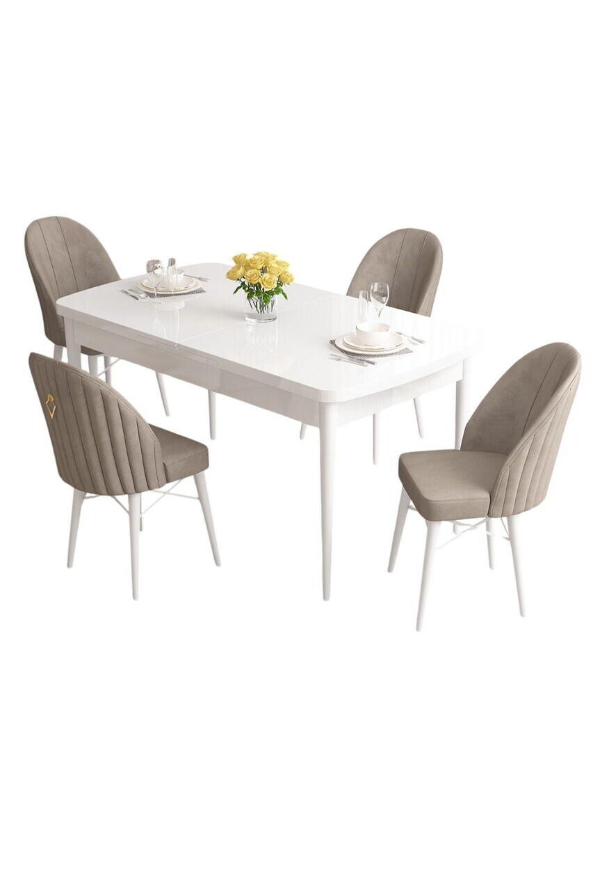 Set masa extensibila si scaune (5 piese), Hanah Home, Roz, Alb / Cappuccino — imaginea 2
