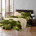 Lenjerie de pat dubla King Size, Minimal 02, 4 piese, 220 x 250 cm, 100% bumbac ranforce, verde/bej